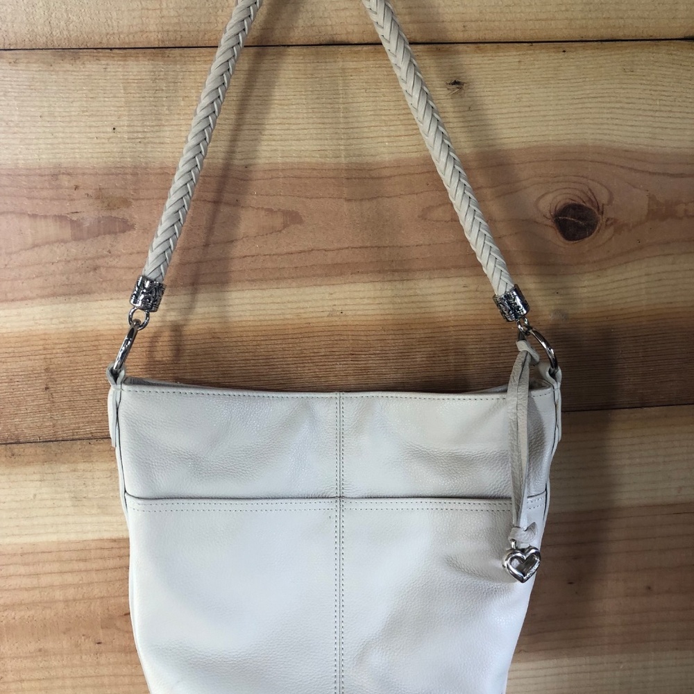 Vintage Brighton Barbados Classic Cream Leather Handbag Purse with Braided Strap